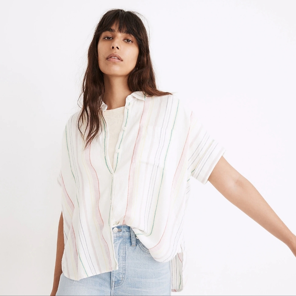 Madewell Linen Blend Daily Shirt - Rainbow Stripe - Size Medium